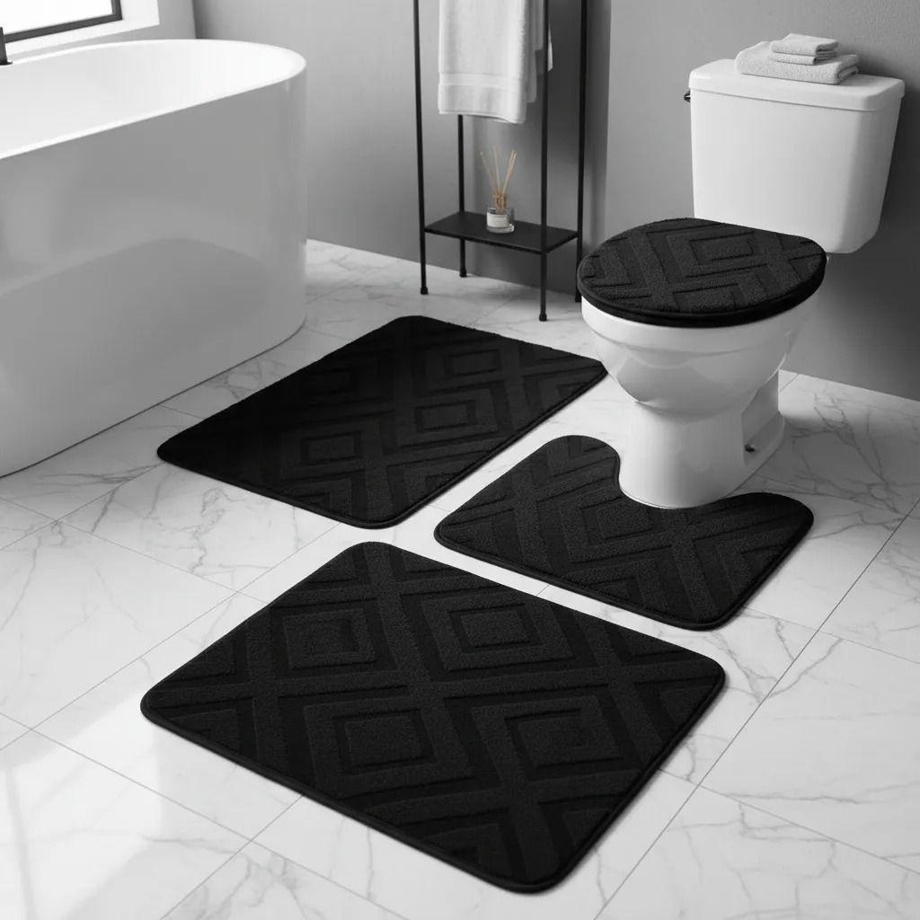 Set de Baño 3 en 1 Alfombra WC y Cubre Tapa Antideslizante-0