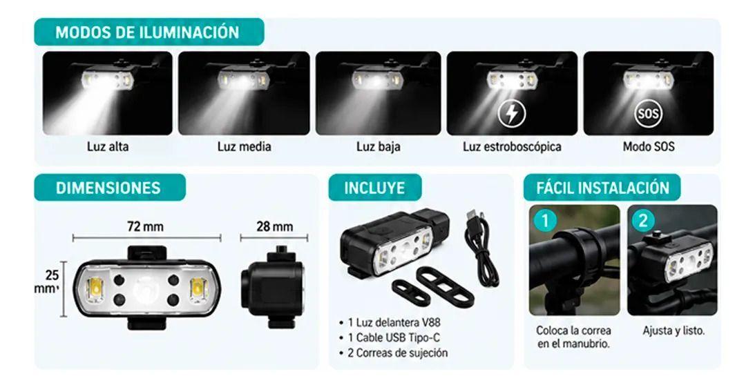 Luz Bicicleta Delantera Usb Recargable Impermeable-1