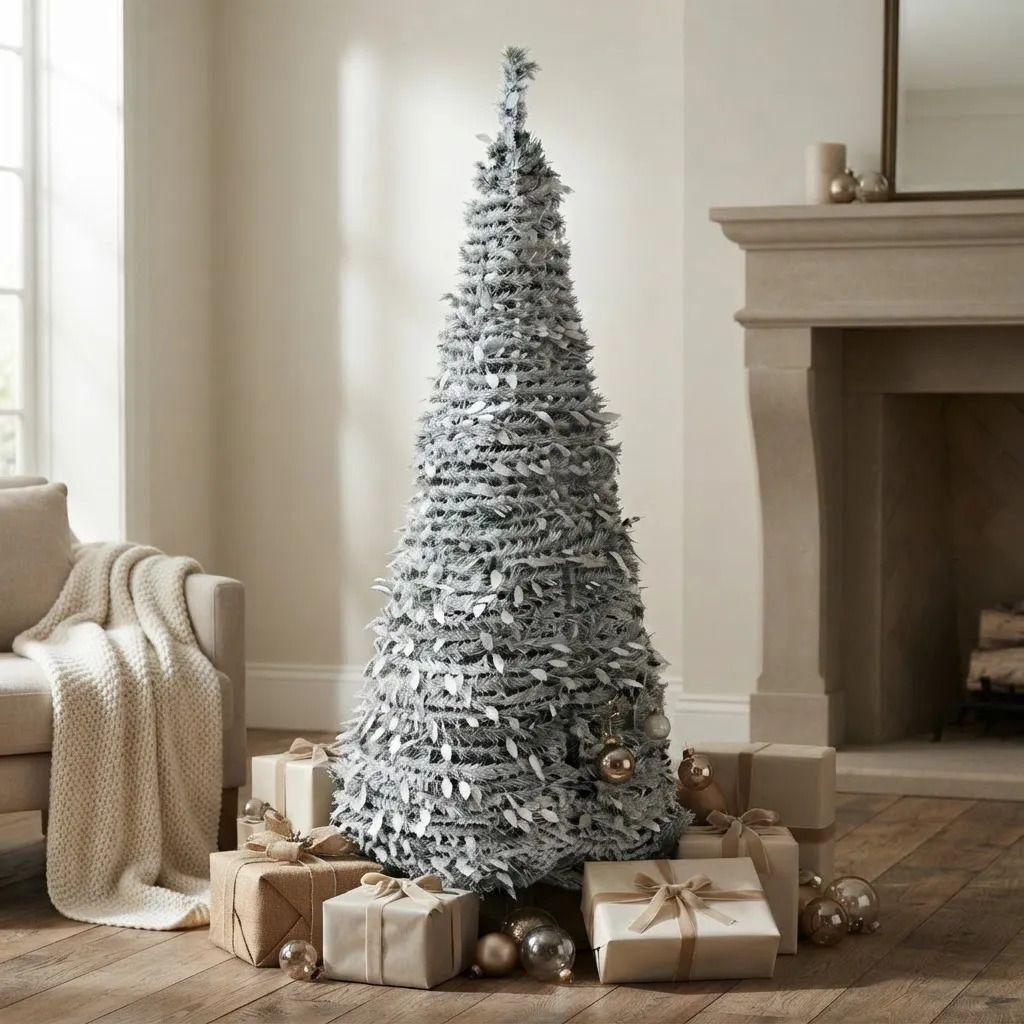 Árbol De Navidad Plegable Nevado Artificial 180 Cm Con Base-0