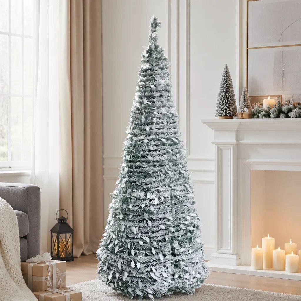 Árbol De Navidad Plegable Nevado Artificial 180 Cm Con Base-1
