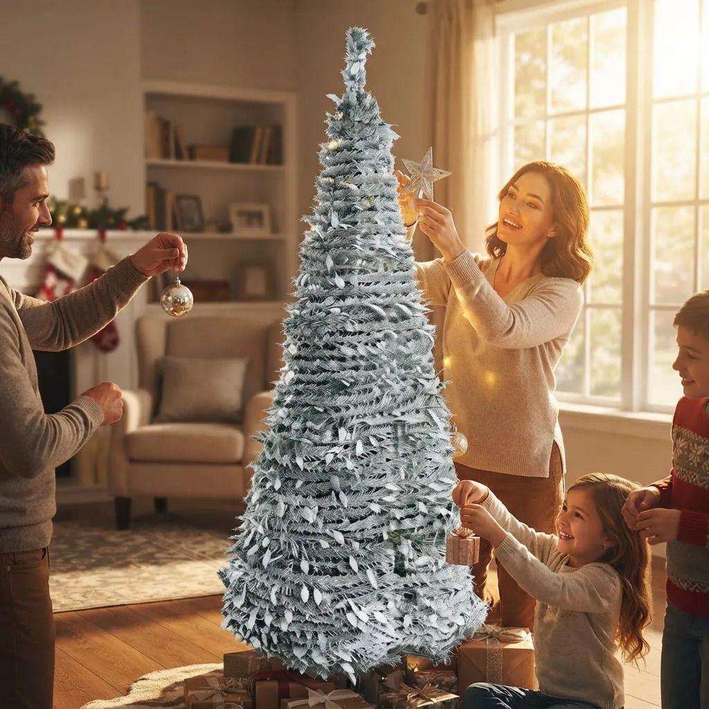 Árbol De Navidad Plegable Nevado Artificial 180 Cm Con Base-2