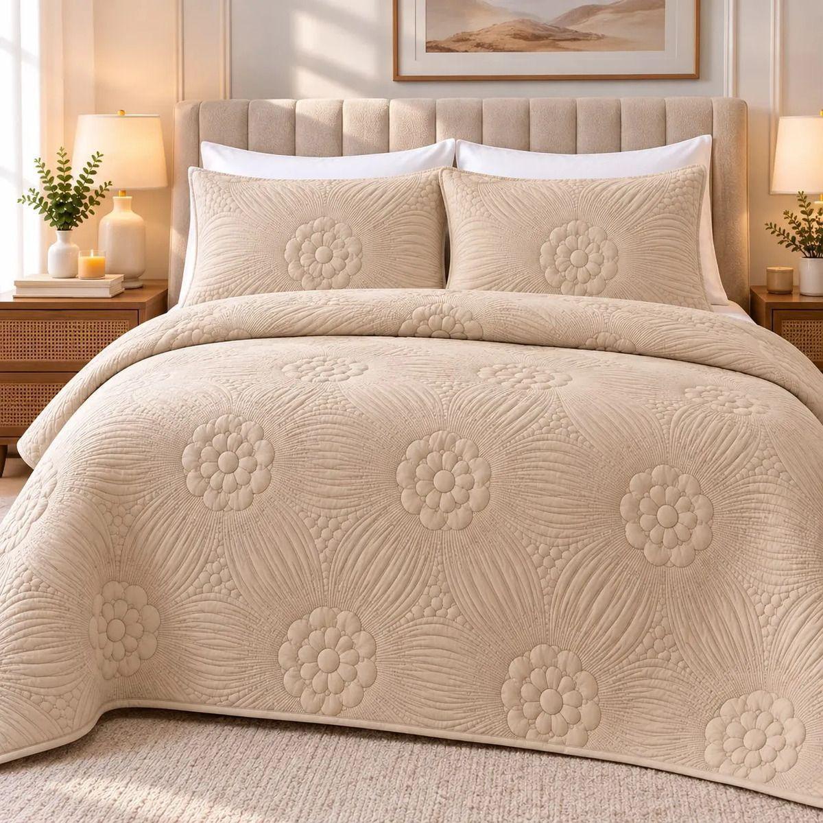 Cobertor Quilt Estampado Floral 2 Plazas Liviano de Verano con 2 Fundas-0