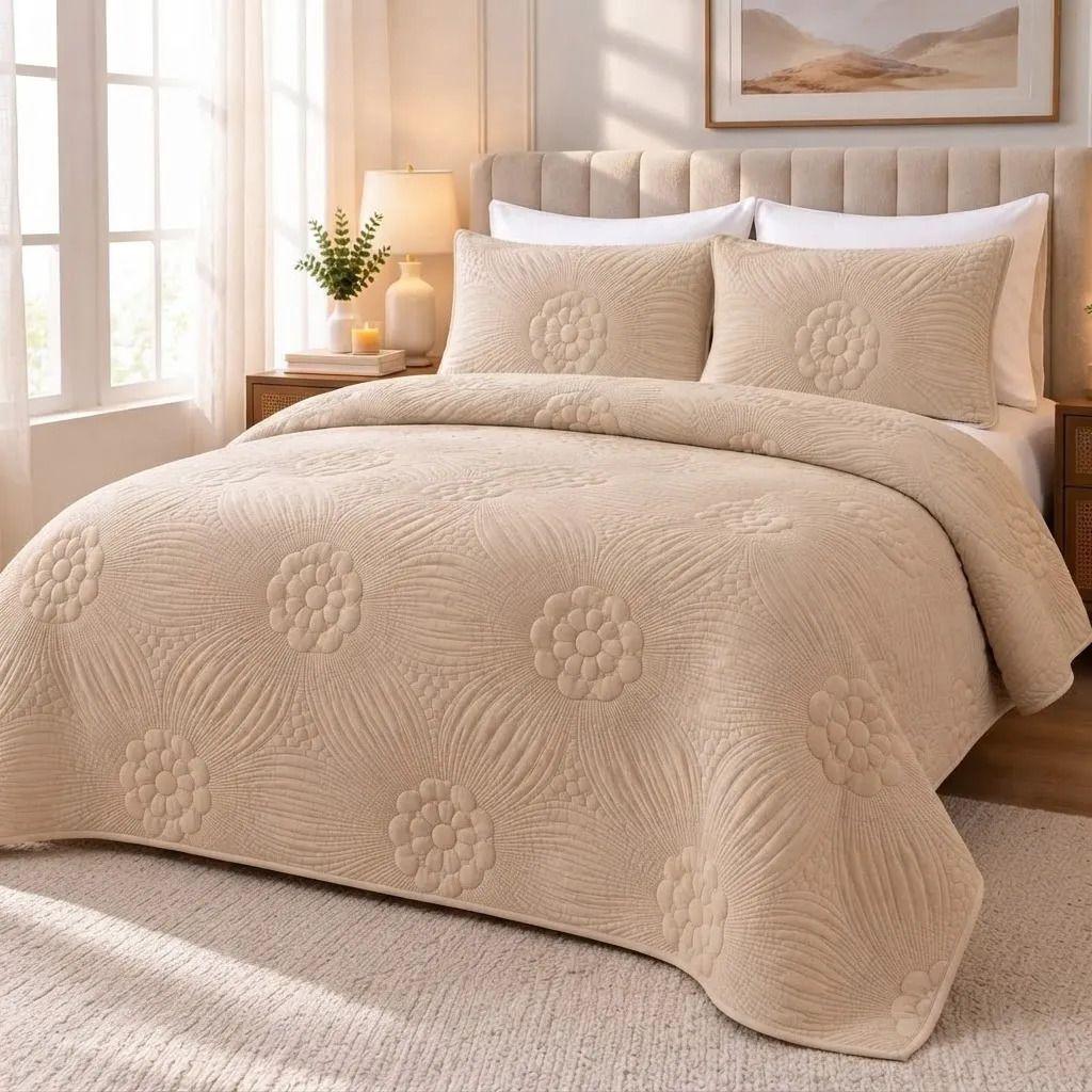 Cobertor Quilt Estampado Floral 2 Plazas Liviano de Verano con 2 Fundas-1