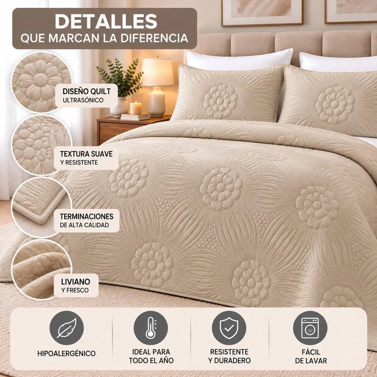 Cobertor Quilt Estampado Floral 2 Plazas Liviano de Verano con 2 Fundas-2