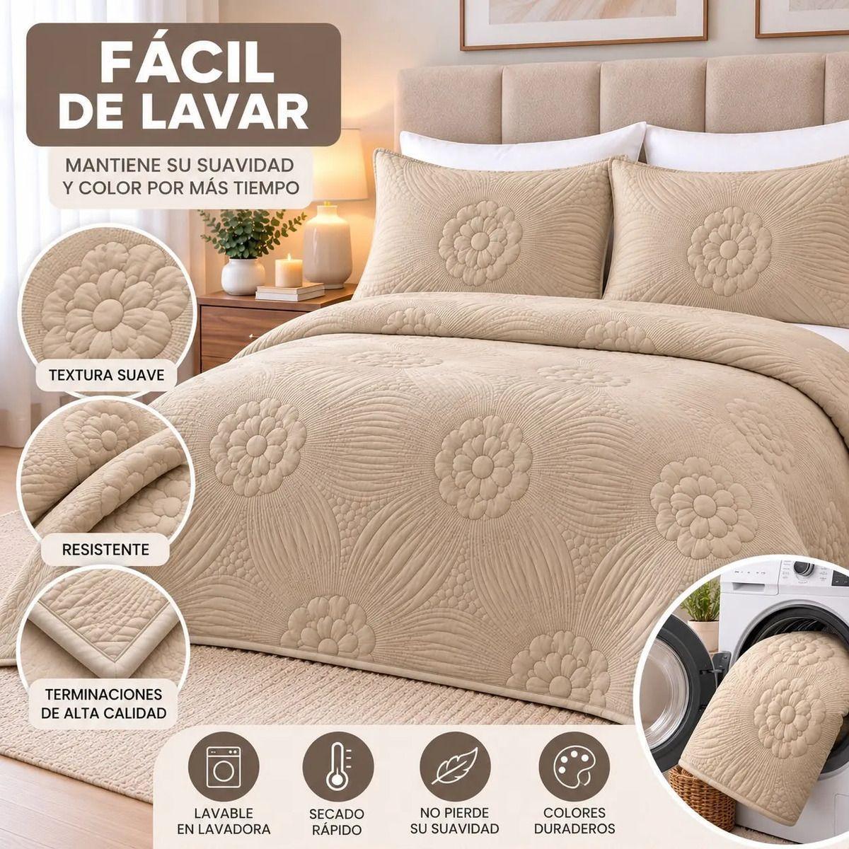 Cobertor Quilt Estampado Floral 2 Plazas Liviano de Verano con 2 Fundas-4