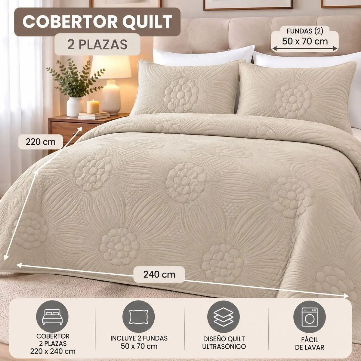 Cobertor Quilt Estampado Floral 2 Plazas Liviano de Verano con 2 Fundas-5