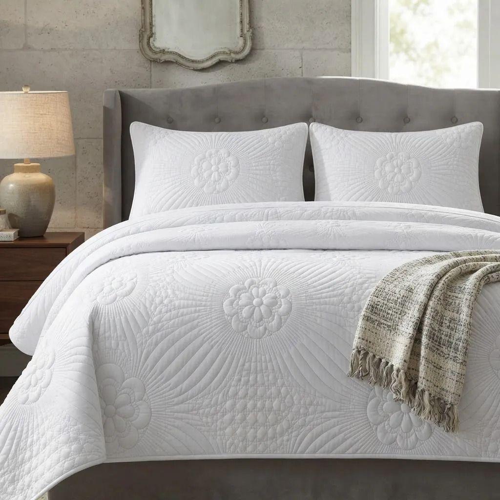 Cobertor Quilt Estampado Floral 2 Plazas Liviano de Verano con 2 Fundas-0