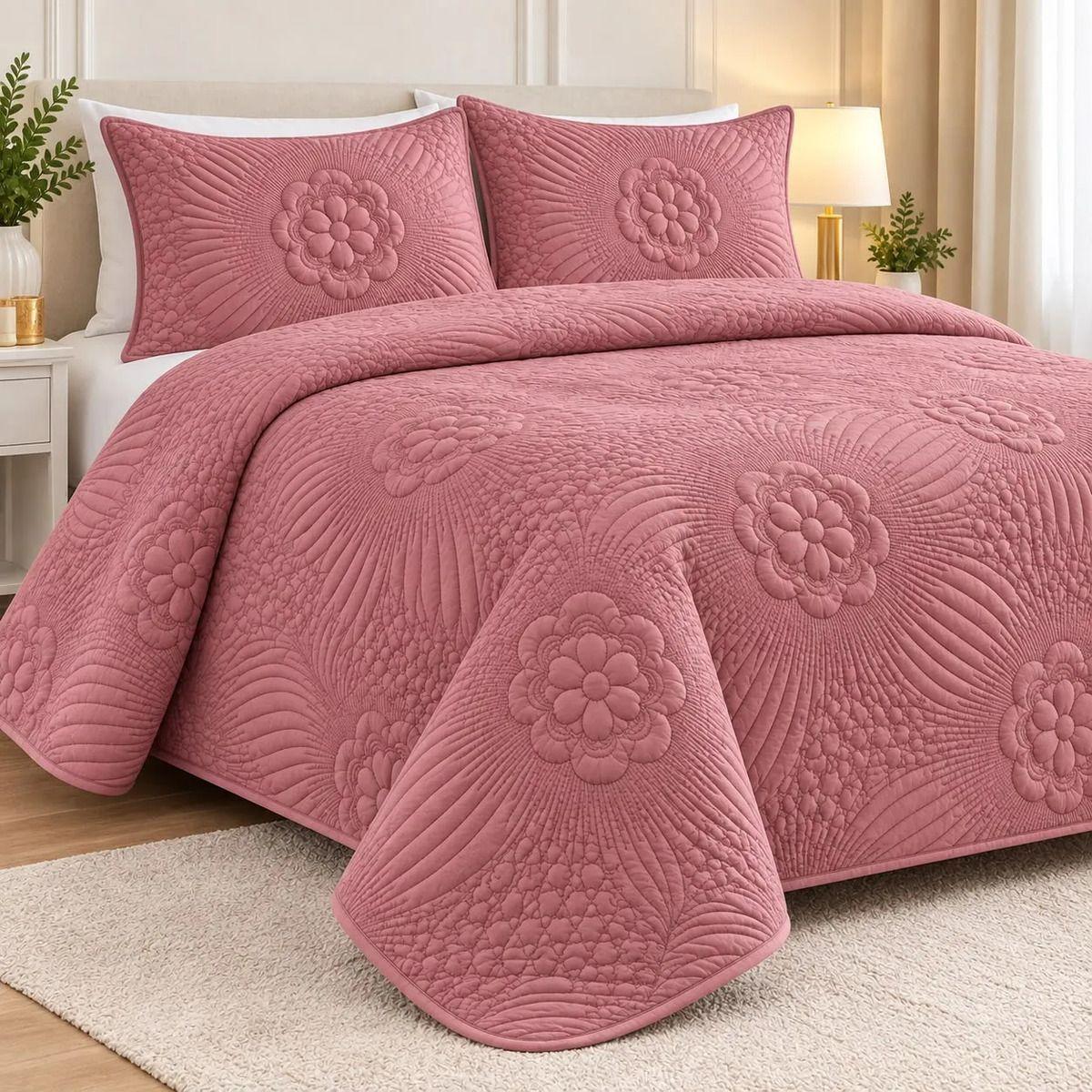 Cobertor Quilt Estampado Floral 2 Plazas Liviano de Verano con 2 Fundas-0