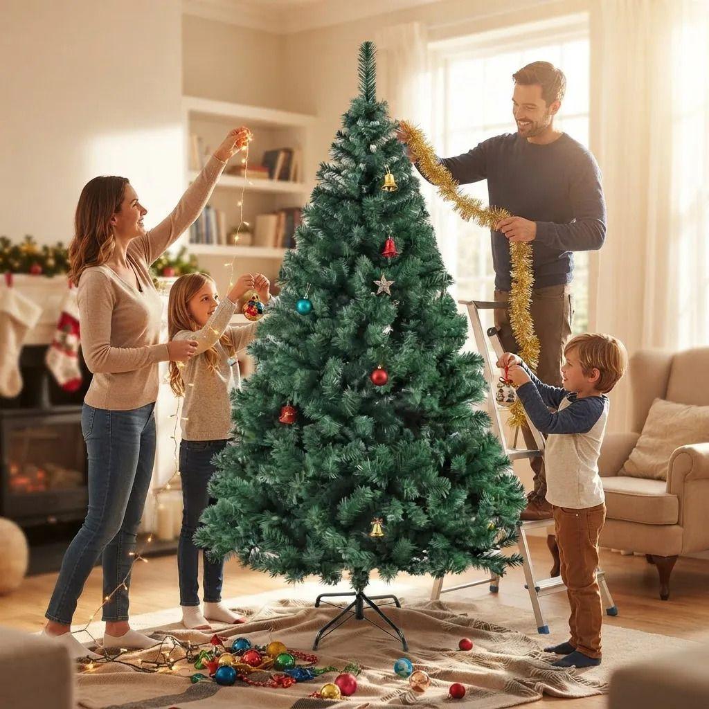 Arbol De Navidad Frondoso Artificial 210 Cm Verde Con Base Verde-2