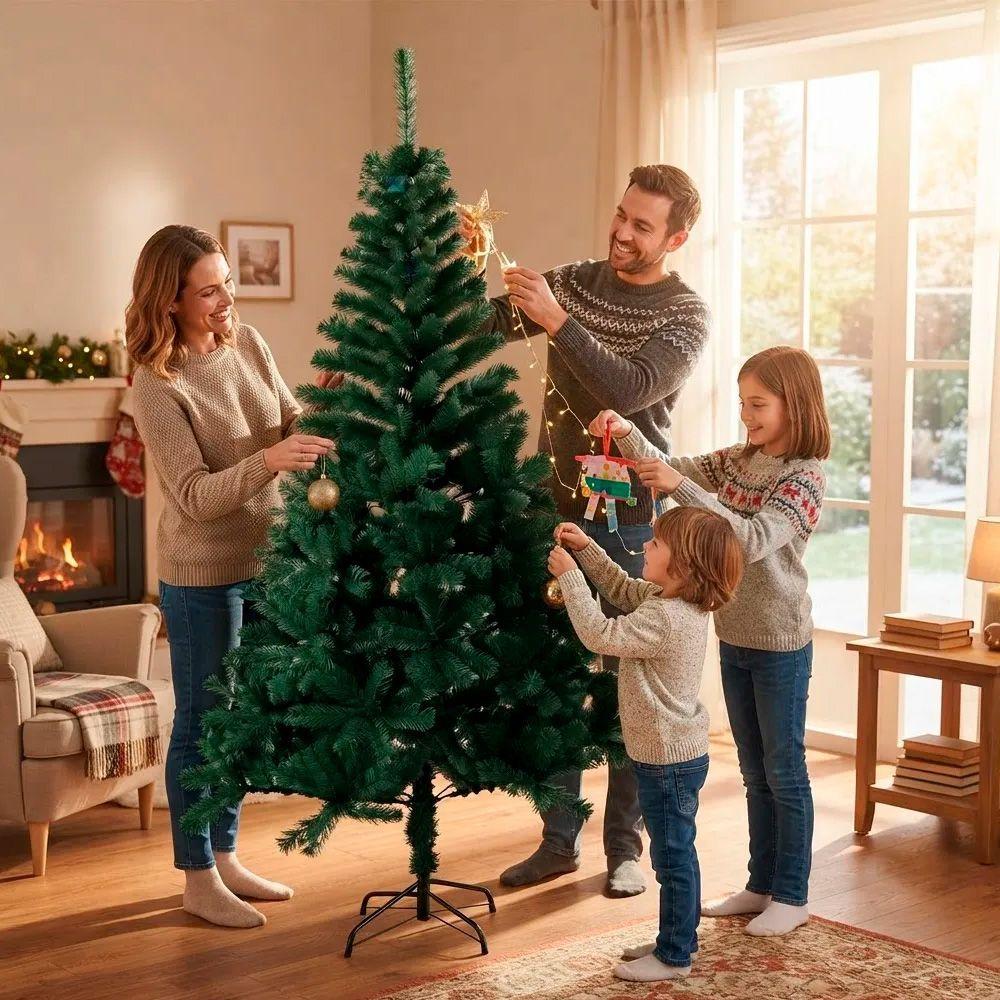 Arbol De Navidad Artificial 210 Cm Verde Con Base Metalica Verde-2