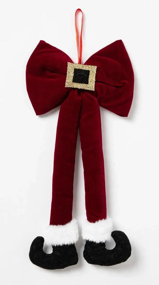 Lazo Navideno Rojo De Felpa 45 Cm Para Arbol Navidad-0
