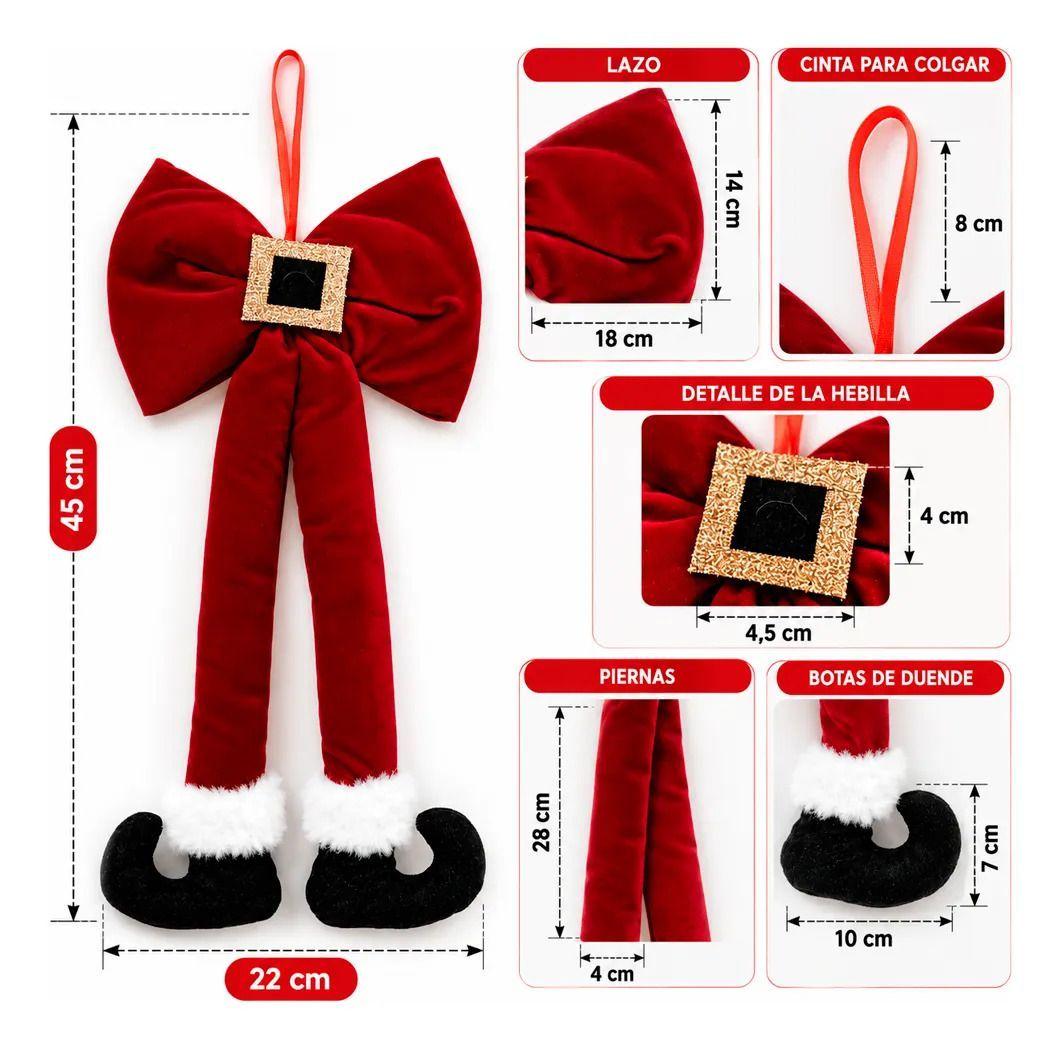 Lazo Navideno Rojo De Felpa 45 Cm Para Arbol Navidad-1