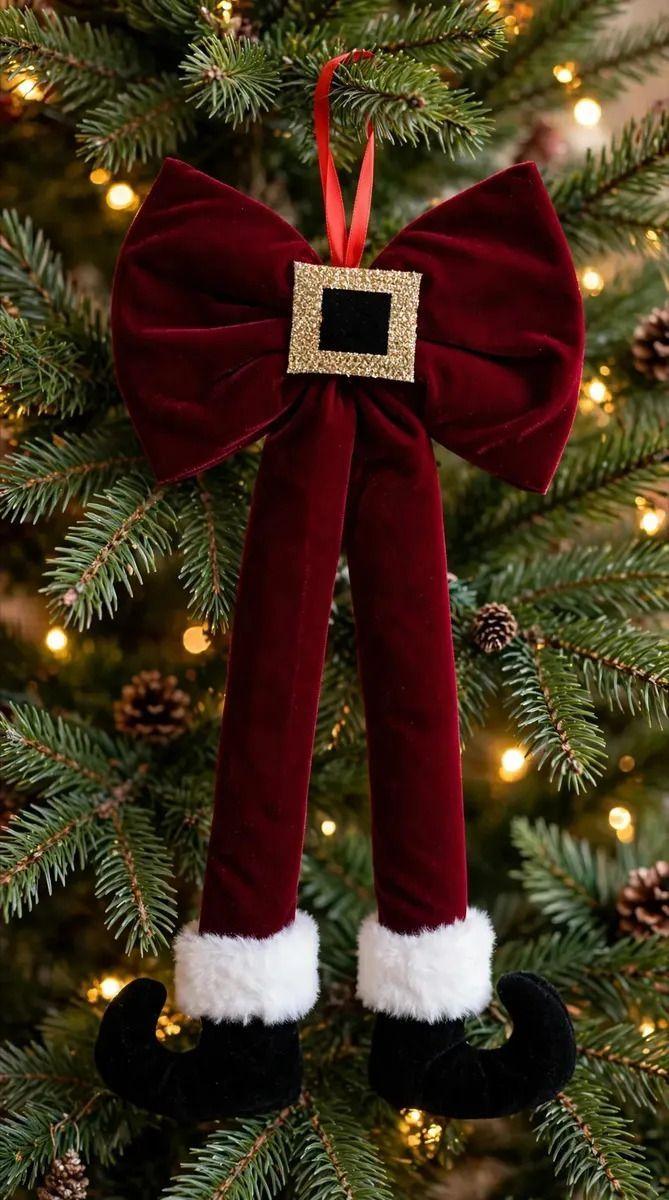 Lazo Navideno Rojo De Felpa 45 Cm Para Arbol Navidad-2
