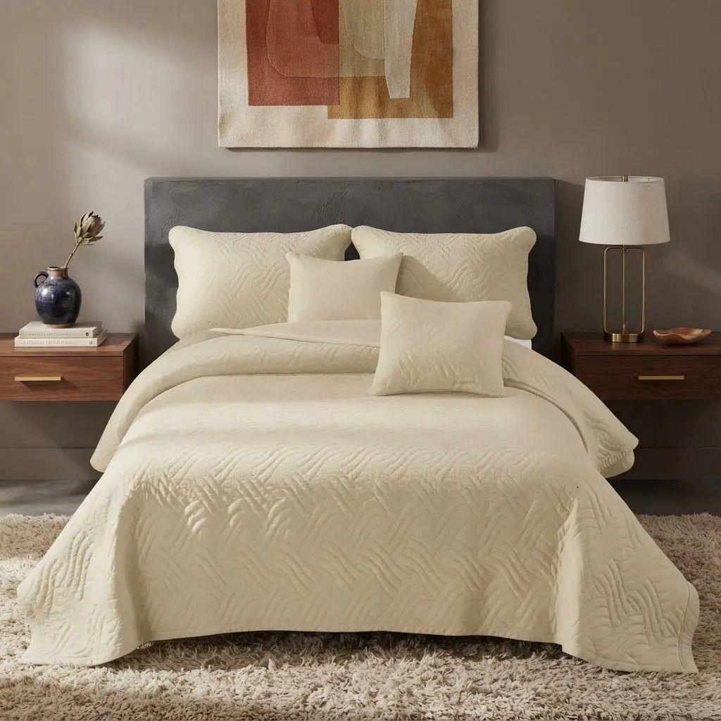 Cubrecama Quilt 2 Plazas Rayas Cobertor Verano Liviano con 2 Fundas-0