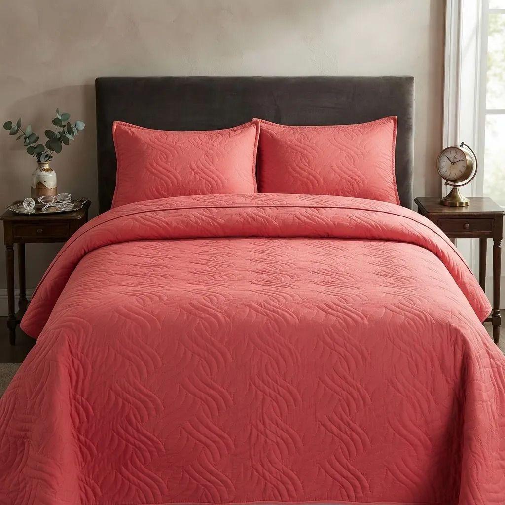 Cubrecama Quilt 2 Plazas Rayas Cobertor Verano Liviano con 2 Fundas-0