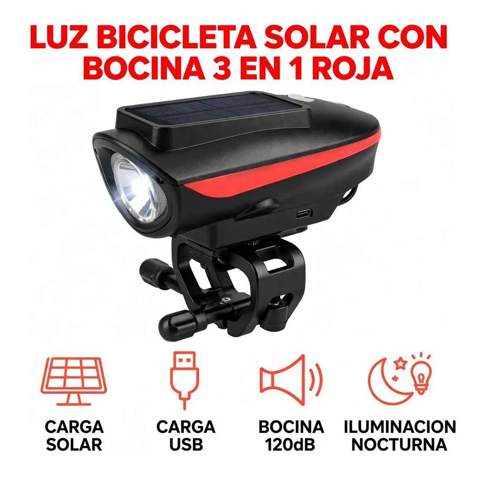 Luz Bicicleta Delantera Solar Recargable Con Bocina Naranja-1