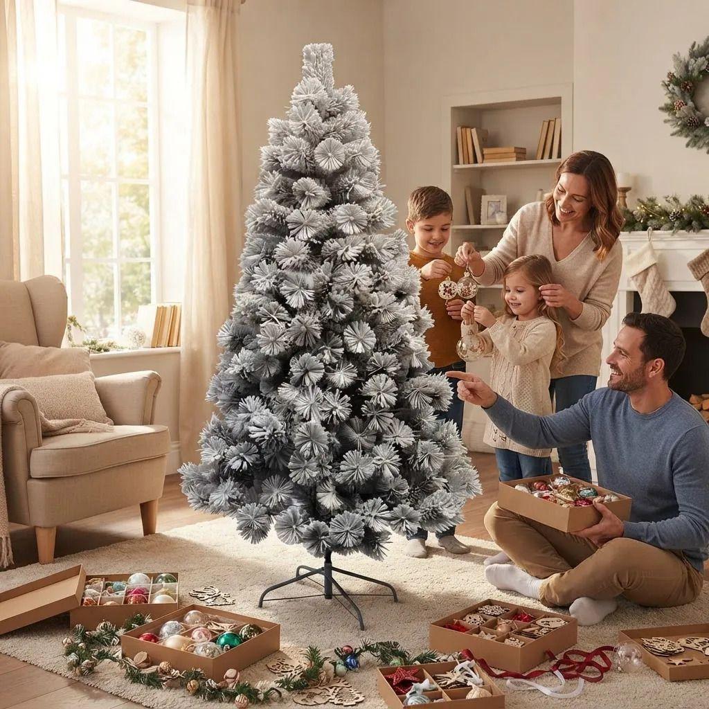Arbol De Navidad Gris Nevado 210 Cm Frondoso Tupido Premium Blanco-2