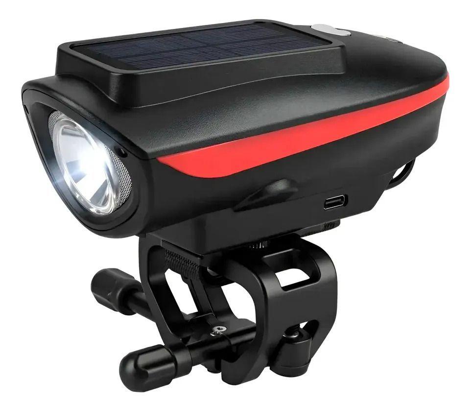 Luz Bicicleta Delantera Solar Recargable Con Bocina Rojo-0