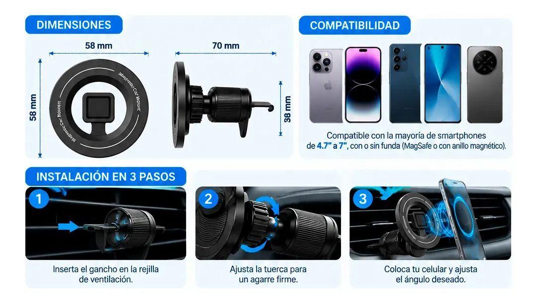 Soporte Celular Magnetico 360 Ajustable Rejilla Universal-3