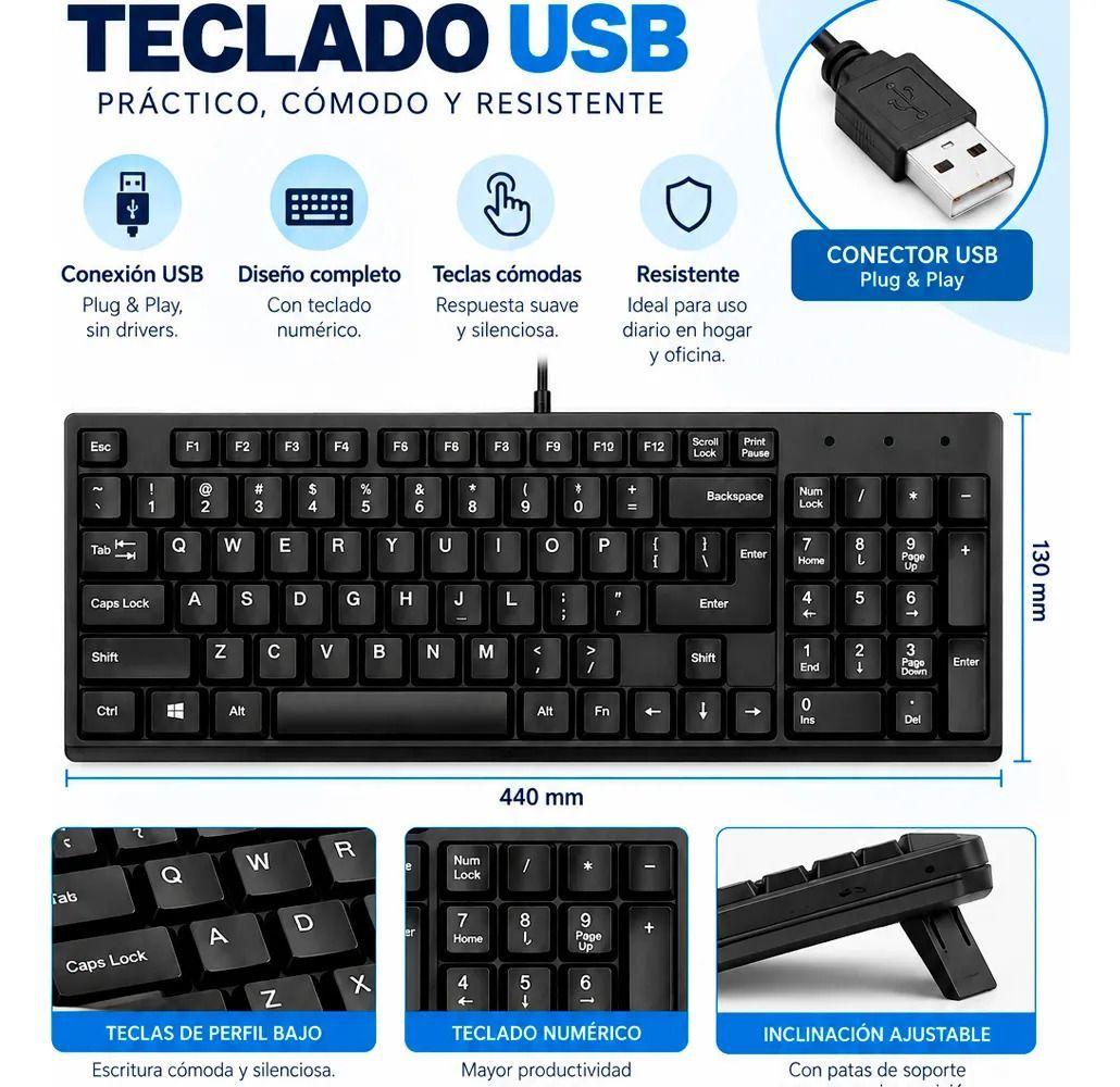 Teclado Usb Espa ol Negro Qwerty Multifuncional-1