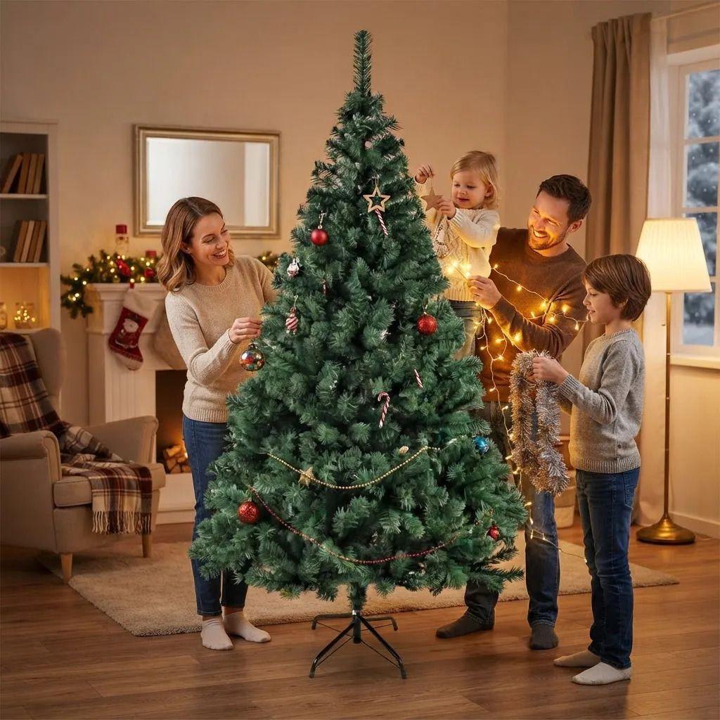 Arbol De Navidad Frondoso Artificial Verde 180 Cm Con Base Verde-2