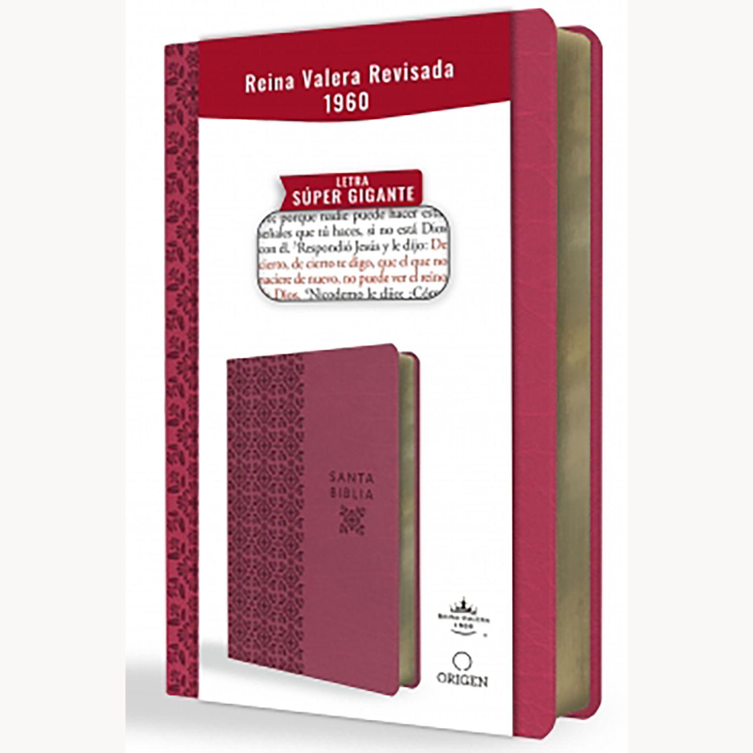 Litro Biblia Reina Valera Revisada 1960 Letra Súper Gigante, Símil Piel Fucsia Rosada-0