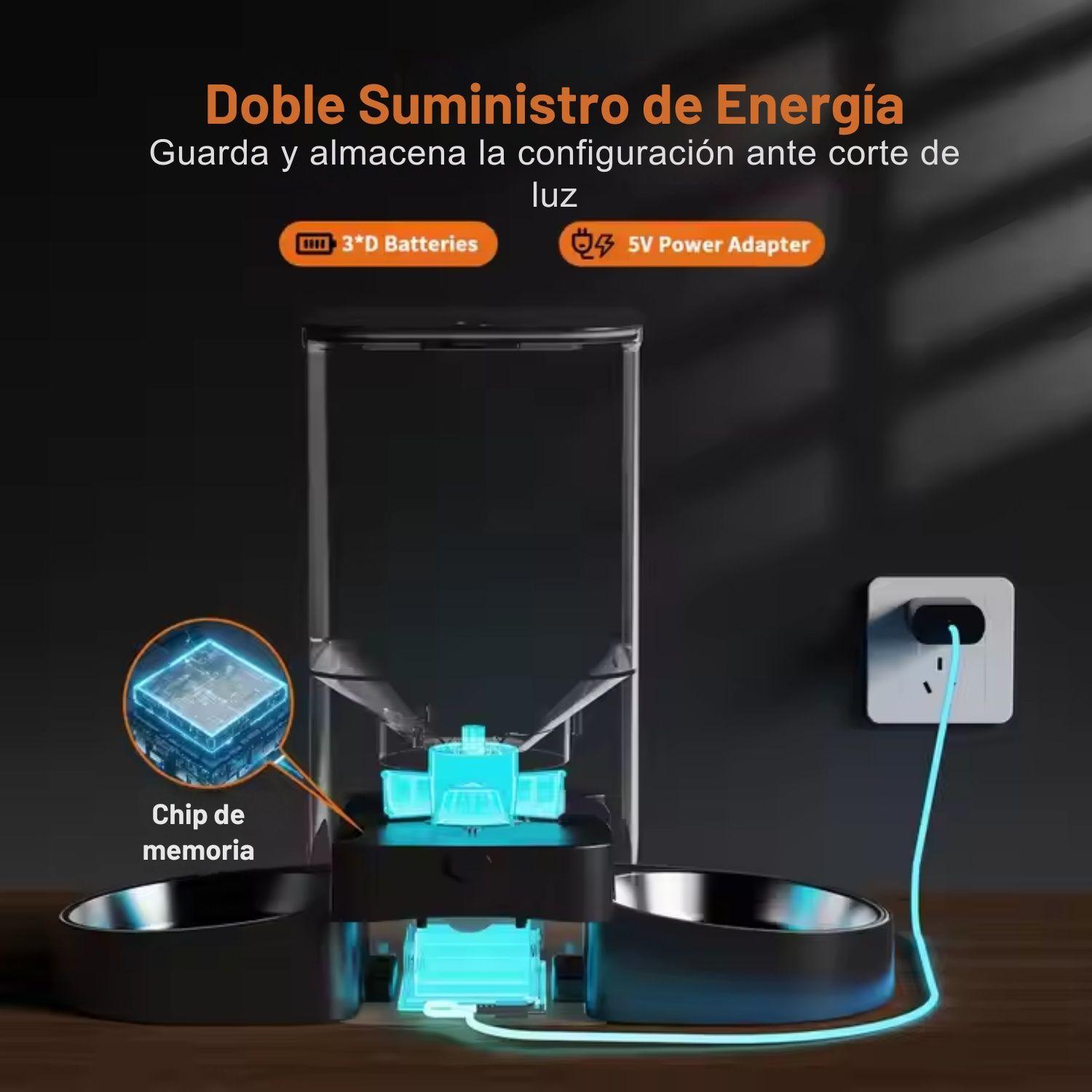 Dispensador Automático Comida Gato Wifi Doble Plato 5L-3