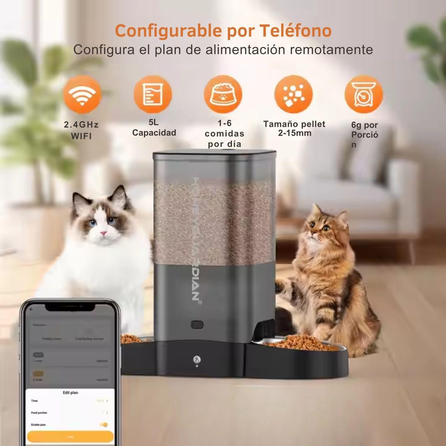 Dispensador Automático Comida Gato Wifi Doble Plato 5L-4