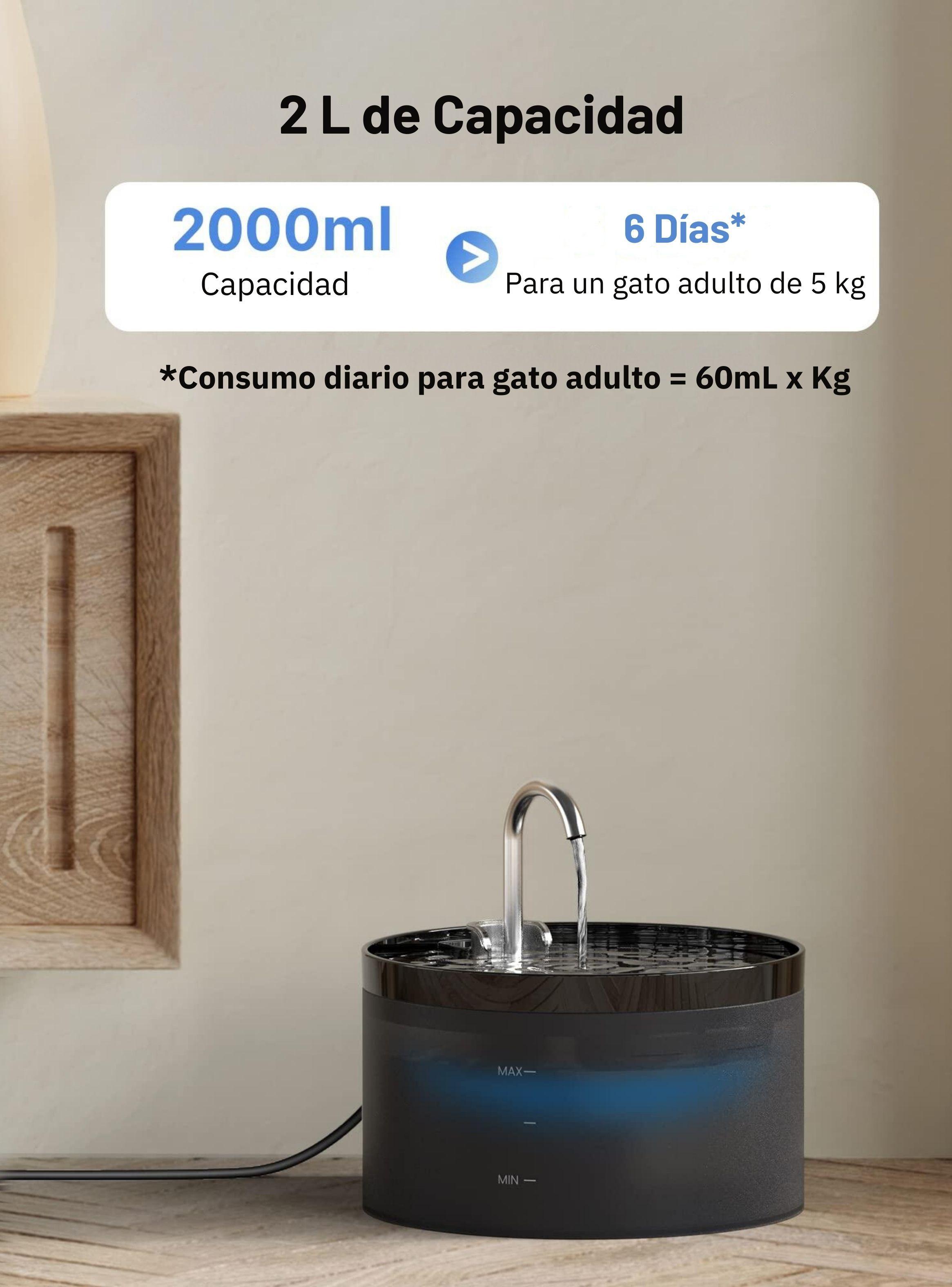 Bebedero Automático Silencioso Gato Llave Negro 2,2 L-3