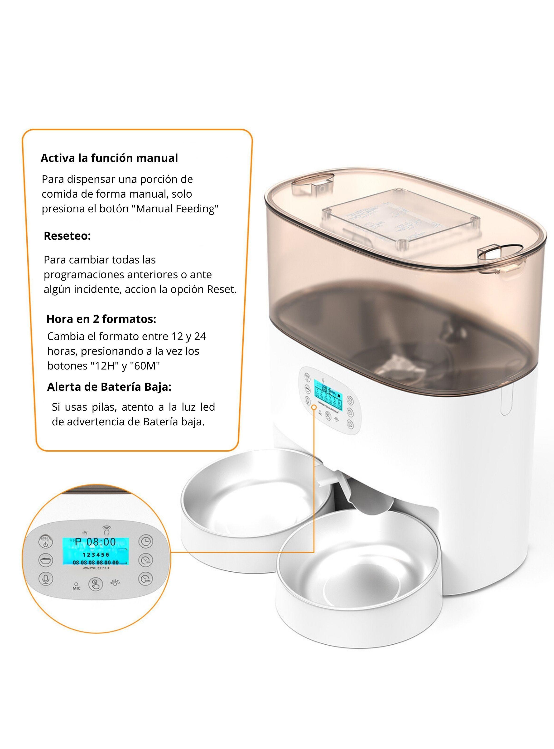 Dispensador Automático Comida Gato Wifi Doble Plato 5.6 L-6