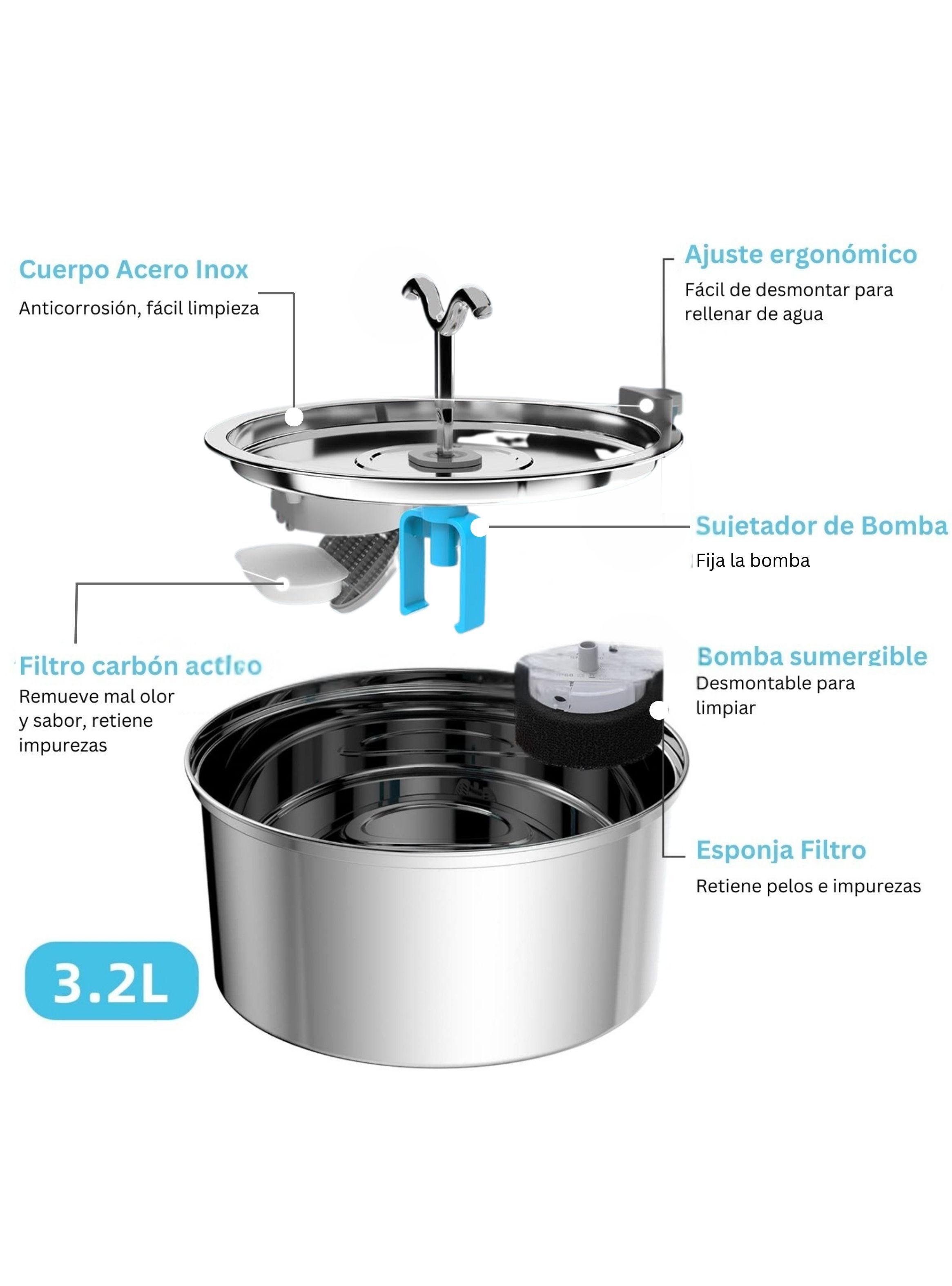Bebedero Gato Automático Acero Inox Llave Silenciosa 2 salidas-2