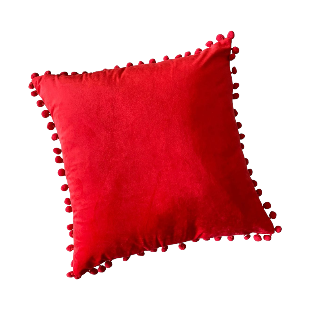 Funda de Cojín Velvet Pompón Rojo-0