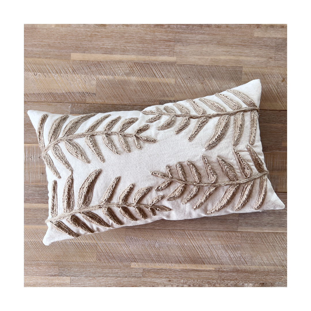 Funda de Cojín Natural Rústico Arpillera Yute Hoja Alargada Rectangular-1