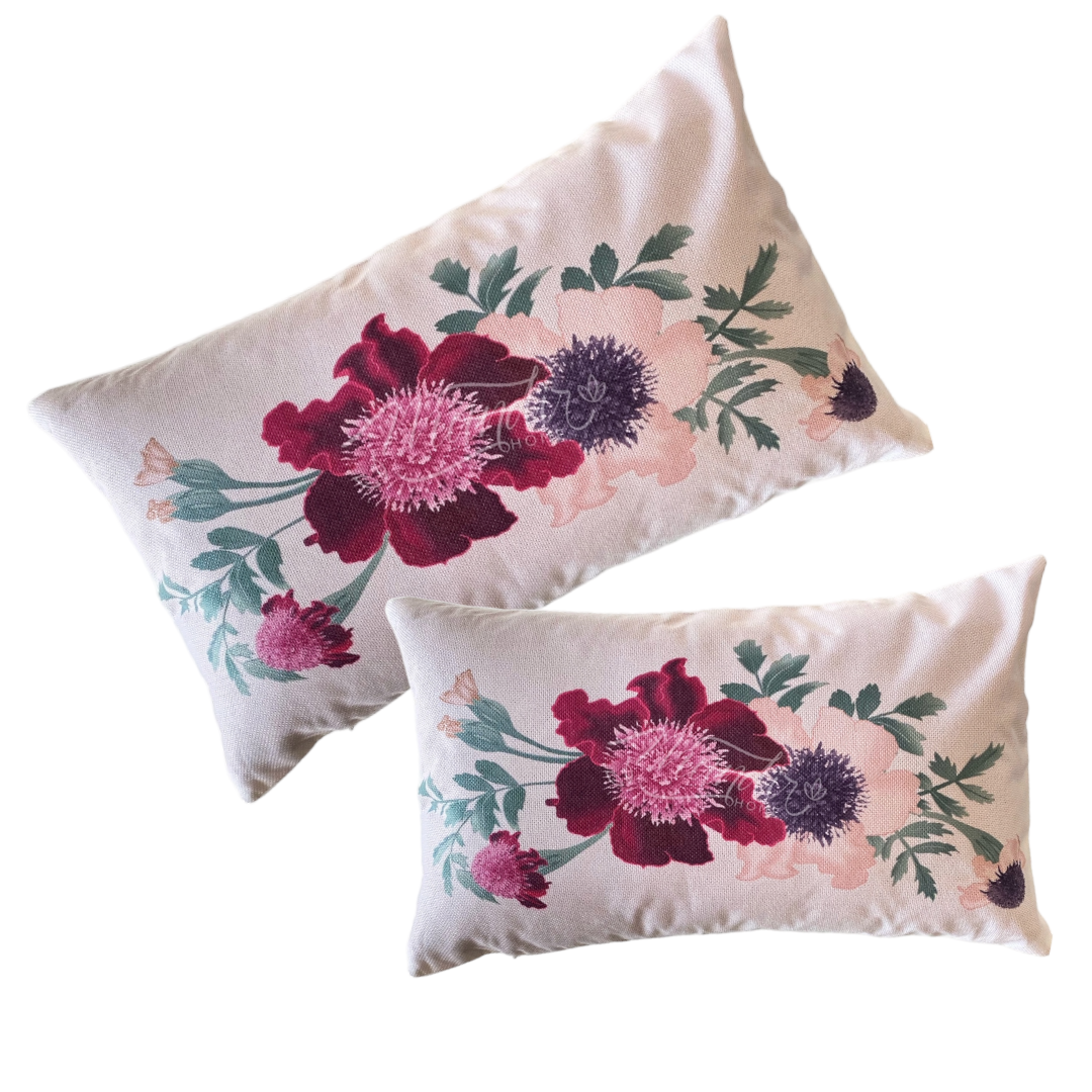 Funda de Cojín Estampado Flor Palo Rosa y Morada Rectangular-1