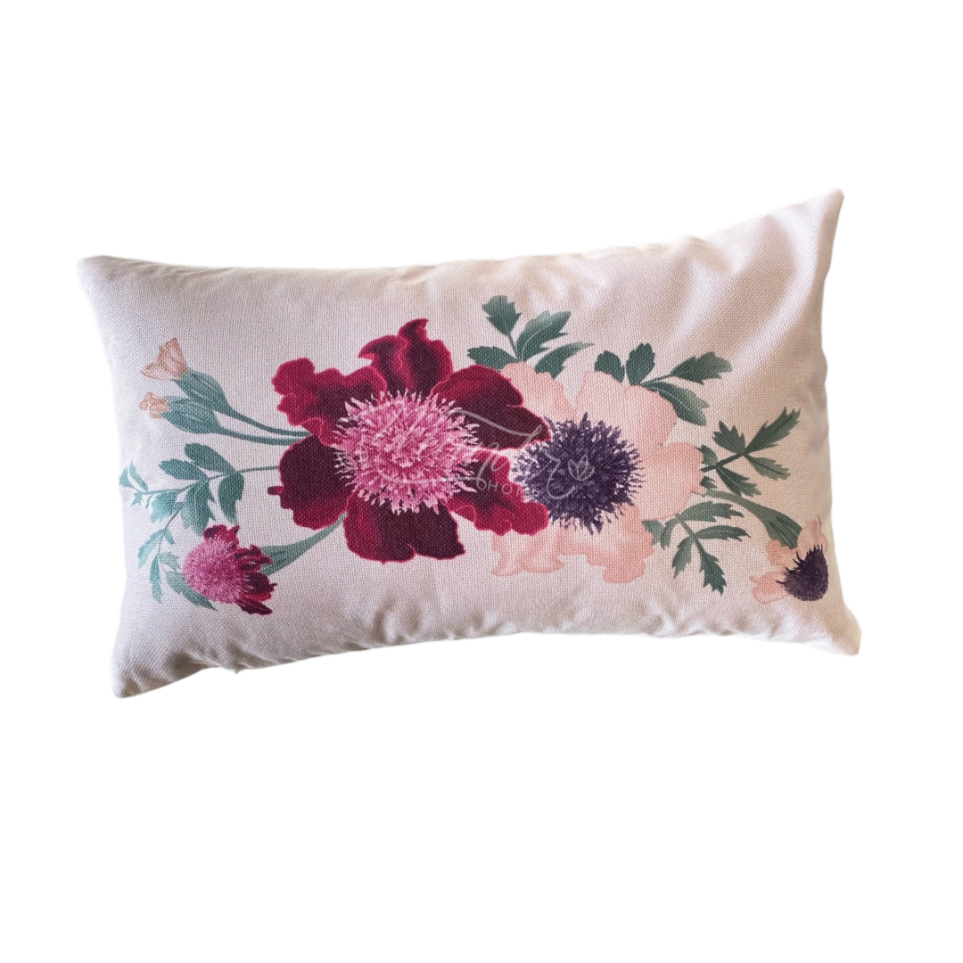 Funda de Cojín Estampado Flor Palo Rosa y Morada Rectangular-0