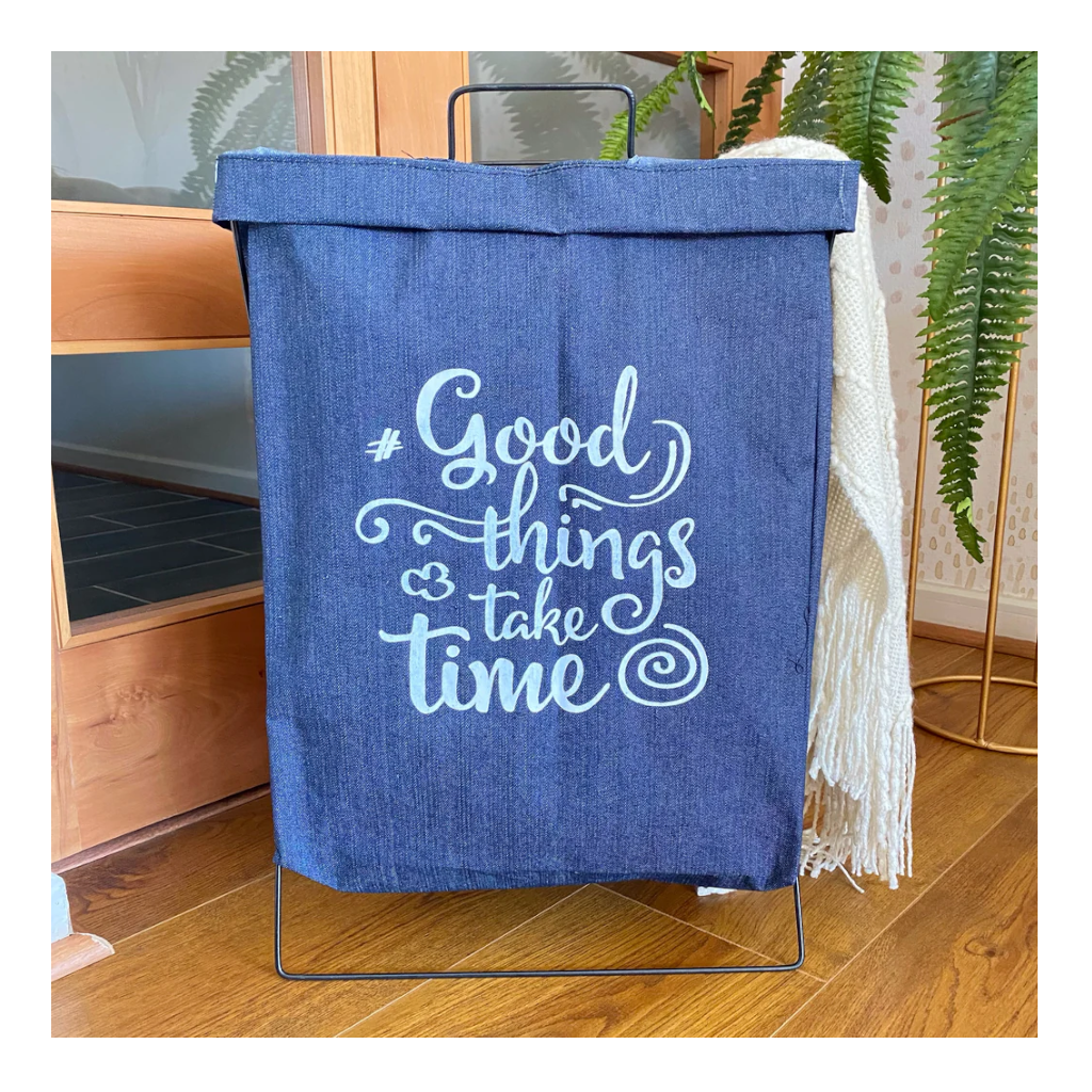 Canasto Estructura Metálica Demin Good Things Take Time-0