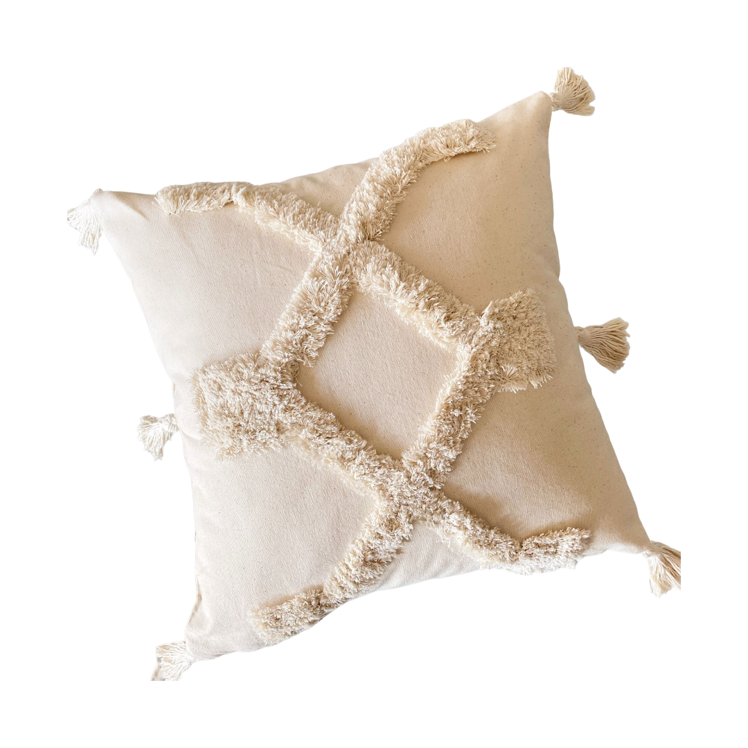 Funda de Cojín Boho Crudo Aplicaciones Entrelazado Borlas Cuadrada-0
