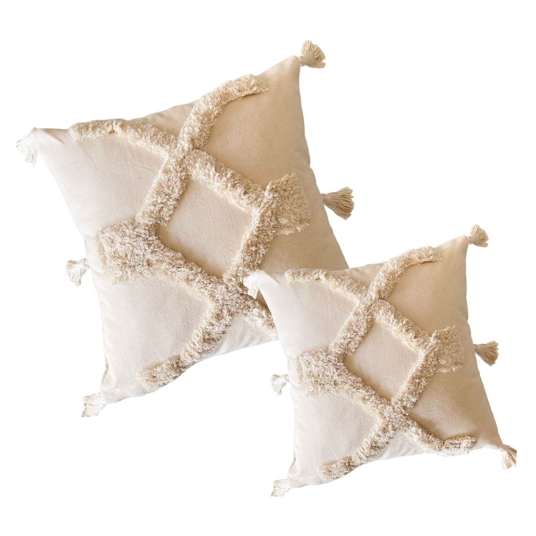 Funda de Cojín Boho Crudo Aplicaciones Entrelazado Borlas Cuadrada-1