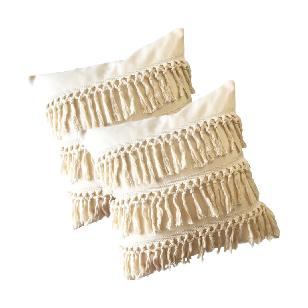 COMBO FUNDAS BOHO TIPO MACRAME CRUDO CUADRADA X 2-0