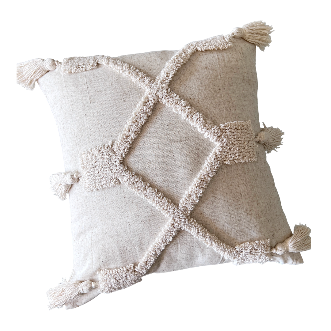 Funda de Cojín Boho Crudo Bernardita Cuadrada-0