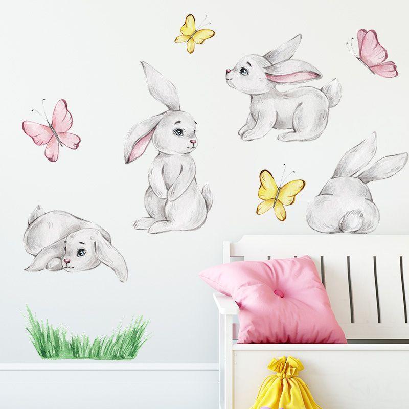Preciosos conejos en acuarela  Vinilo sticker pared niña-0