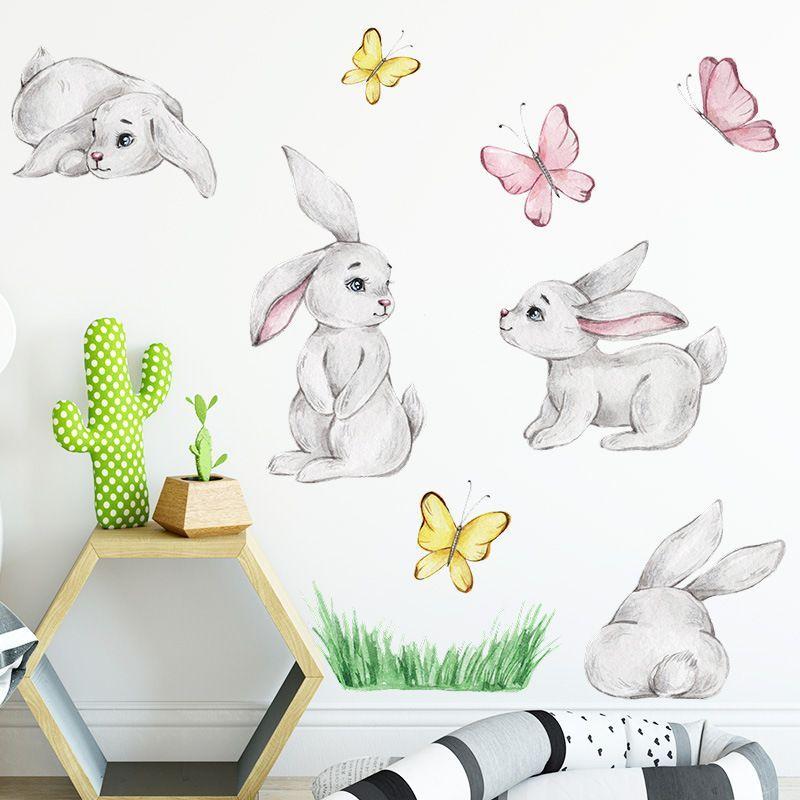 Preciosos conejos en acuarela  Vinilo sticker pared niña-7