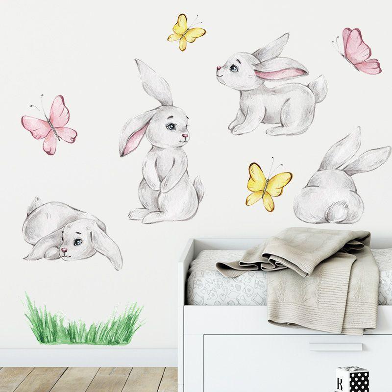 Preciosos conejos en acuarela  Vinilo sticker pared niña-1