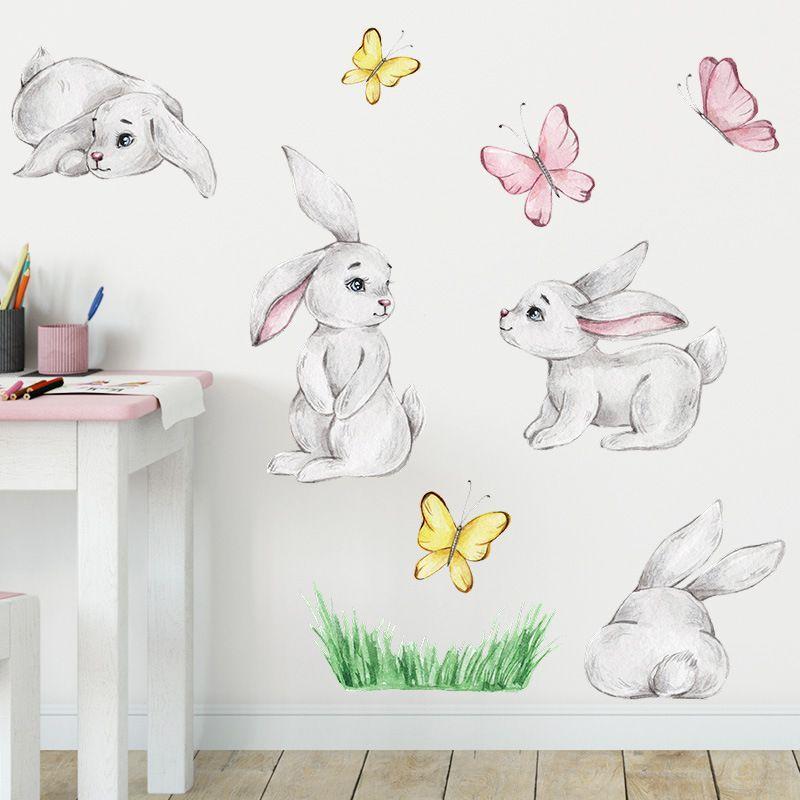 Preciosos conejos en acuarela  Vinilo sticker pared niña-5