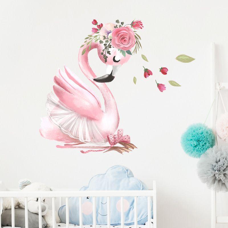 Vinilo sticker cisne rosado calcomonia pared-0