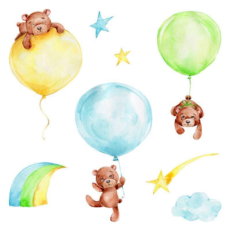 Osos y globos amarillos y verdes sticker vinilo pared calcomonia decoracion-5