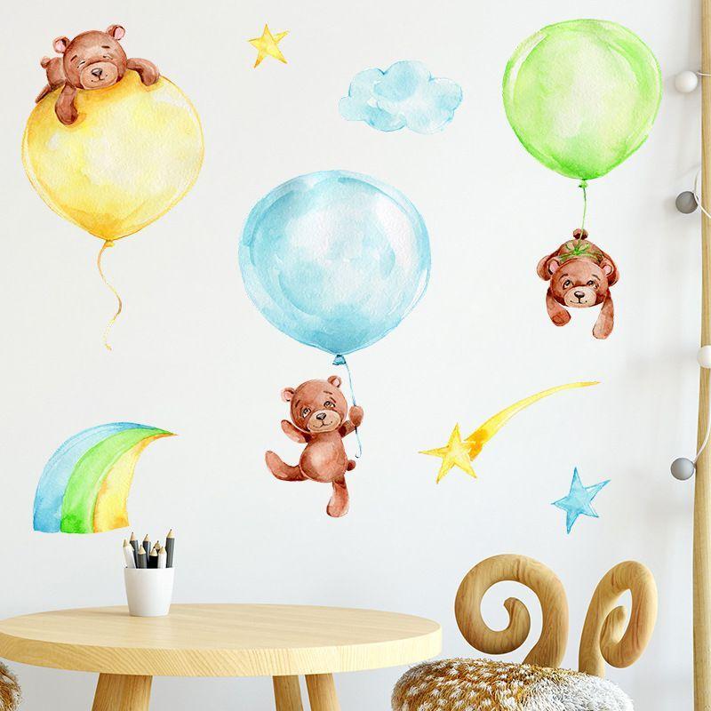 Osos y globos amarillos y verdes sticker vinilo pared calcomonia decoracion-2