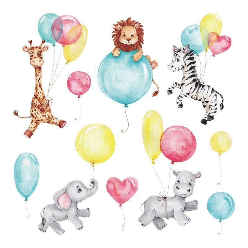 Animales bebés y globos 90X30 cm Vinilo autoadhesivo mural sticker-1