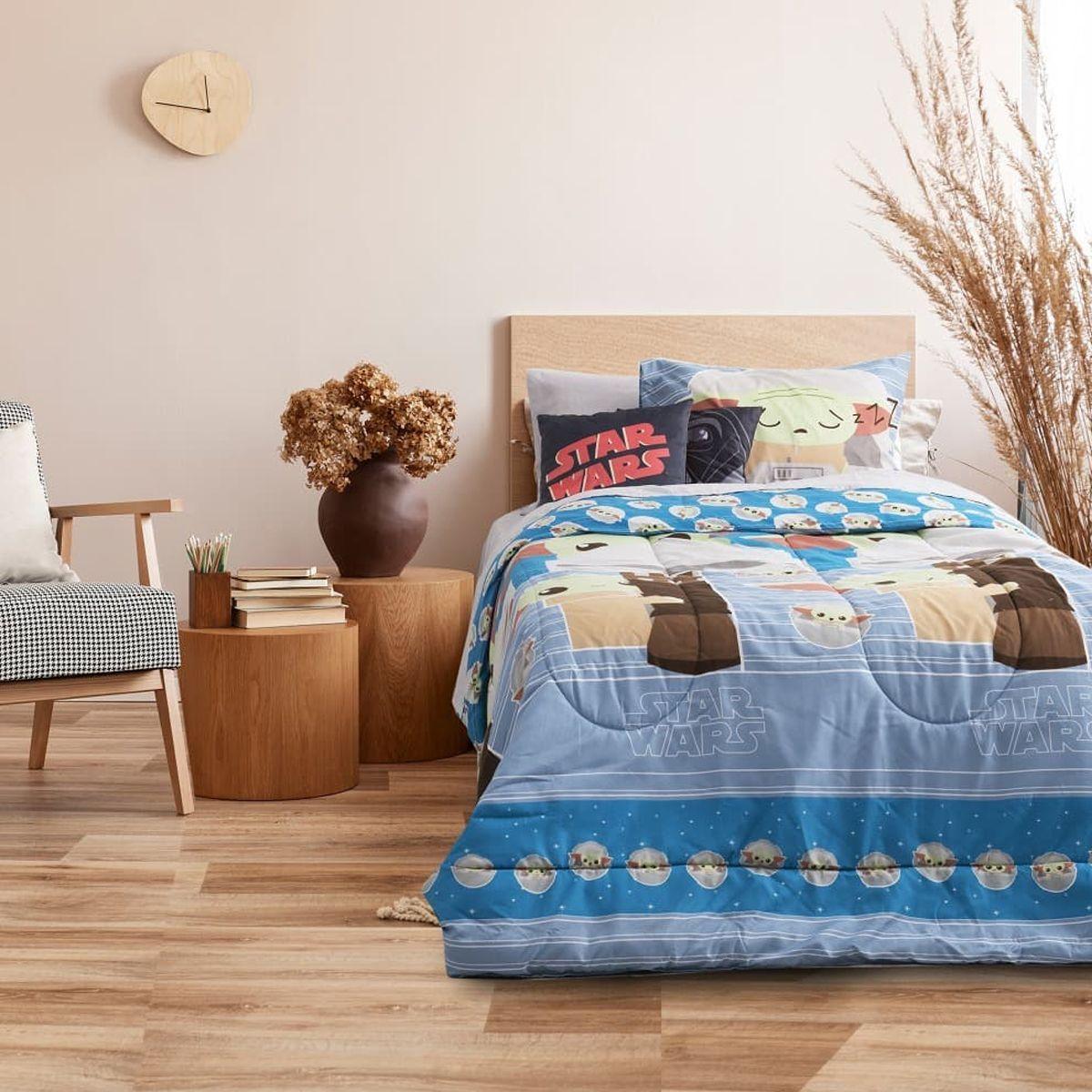 STAR WARS - BABY YODA - BLUE - PLUMON REVERSIBLE - 1.5 PLAZA - MANDALORIAN-1