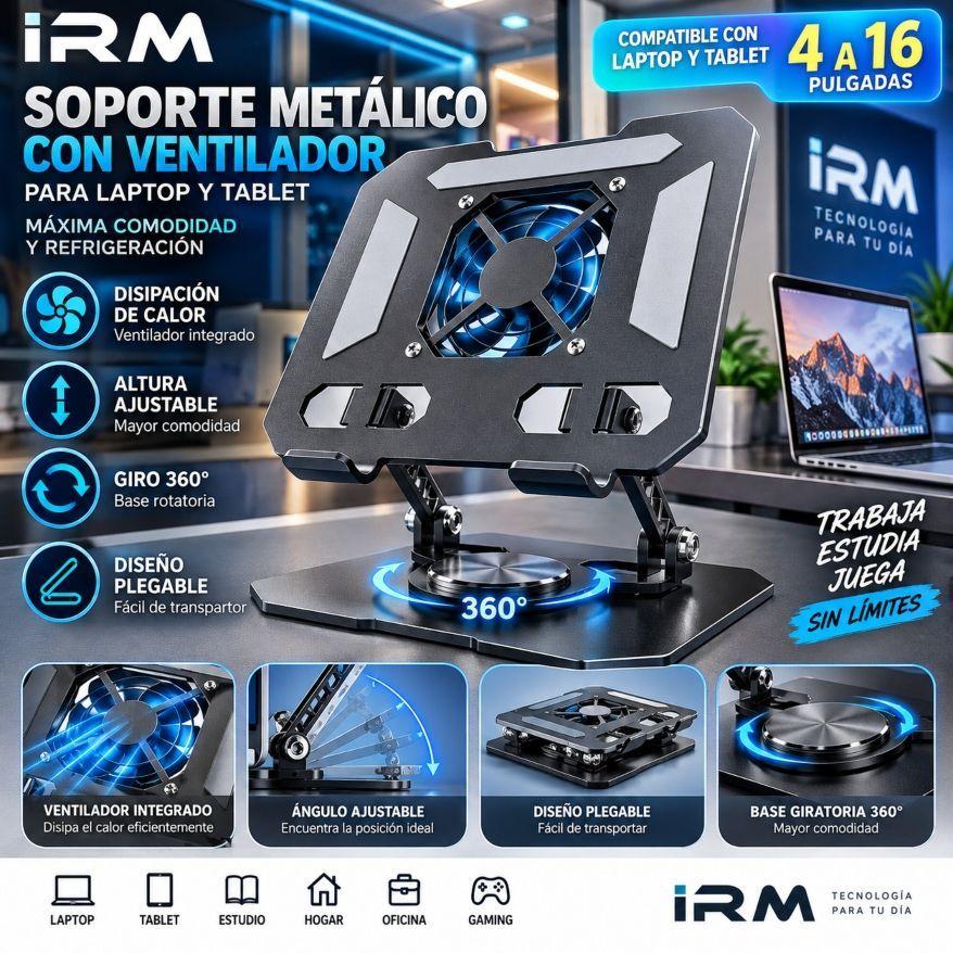 Soporte Metalico Para Laptop Y Tablet 360 Con Ventilador-1